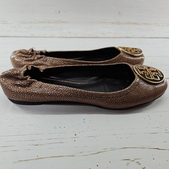 Tory Burch Reva Coconut Brown Stingray Leather Ballet Flats Womens Size‎ 8 - Picture 6 of 12